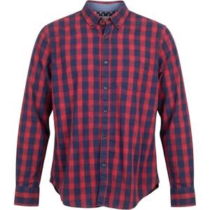 On The Road Mens‎ Slim Fit Red Navy Buffalo Check Plaid Cotton Button  Shirt S